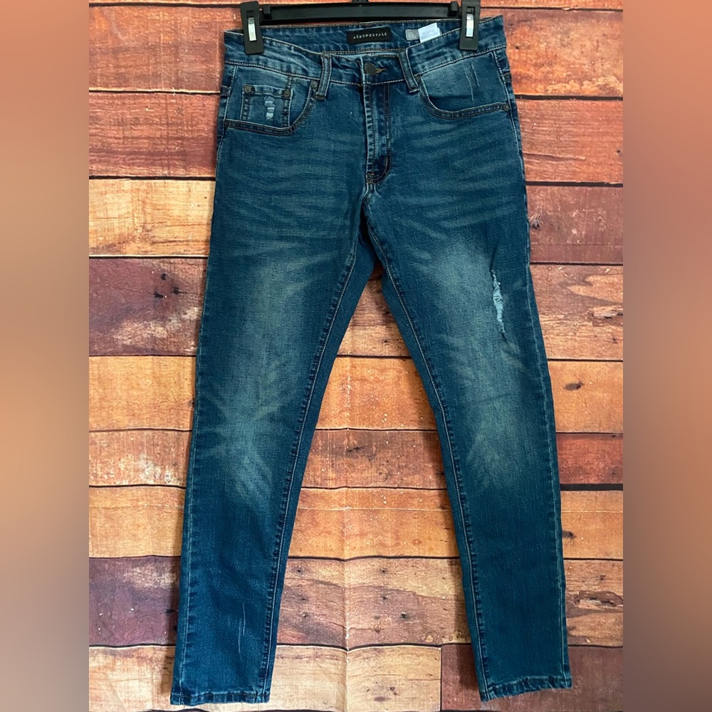 Aeropostale Mens Super Skinny Distressed Medium/ Dark Wash  Jeans Stretch  28x30